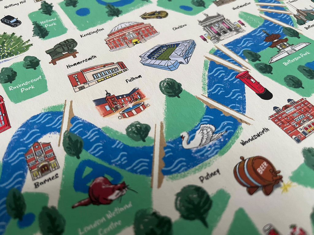 Illustrated map of London – A2 Giclée print (frame available)