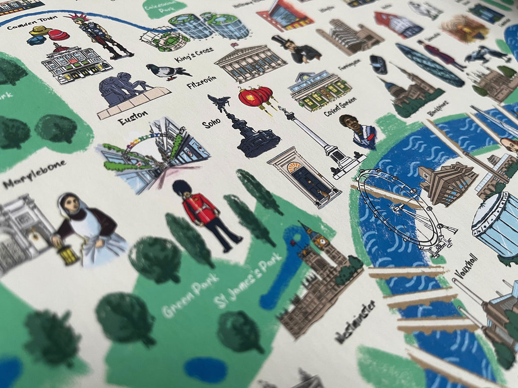 Illustrated map of London – A2 Giclée print (frame available)