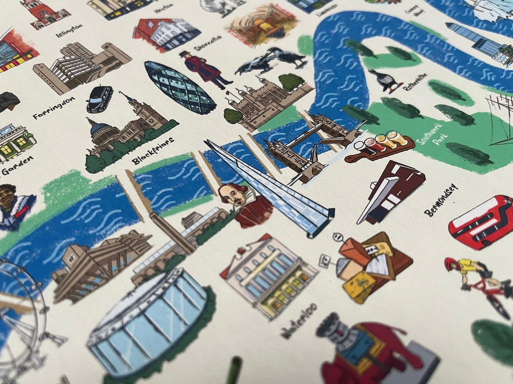 Illustrated map of London – A2 Giclée print (frame available)